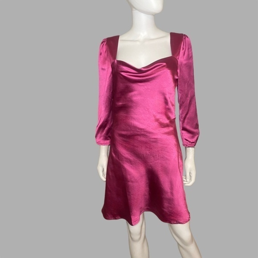 Lush Fuchsia‎ Long Sleeve Satin Mini Dress - Picture 2 of 6